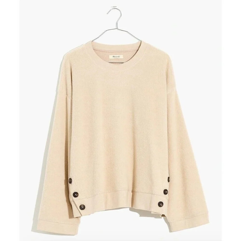 Madewell Women's (Re)sourced Brushed Side-Button Relaxed Sweatshirt in Cream XXS